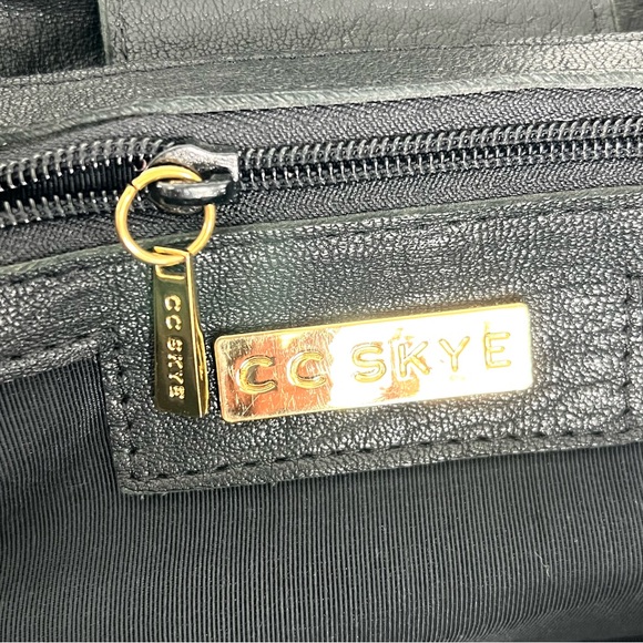 CC SKYE USA Black w Brown Cutout Laser Cut Leather Oversized Shoulder Bag Tote - Picture 13 of 14